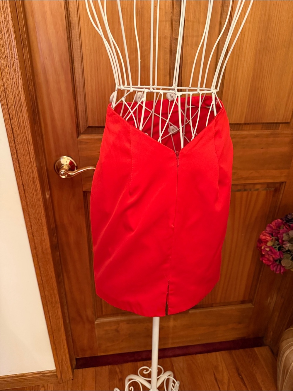 Rachel Allan Red High-Low Evening Gown with Ruffle Train - Picture 6 of 16